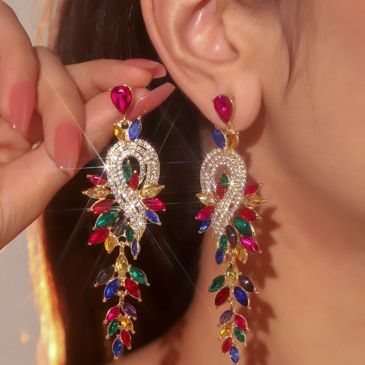 Square Double-layer Necklace and Tassel Earrings Jewelry Set