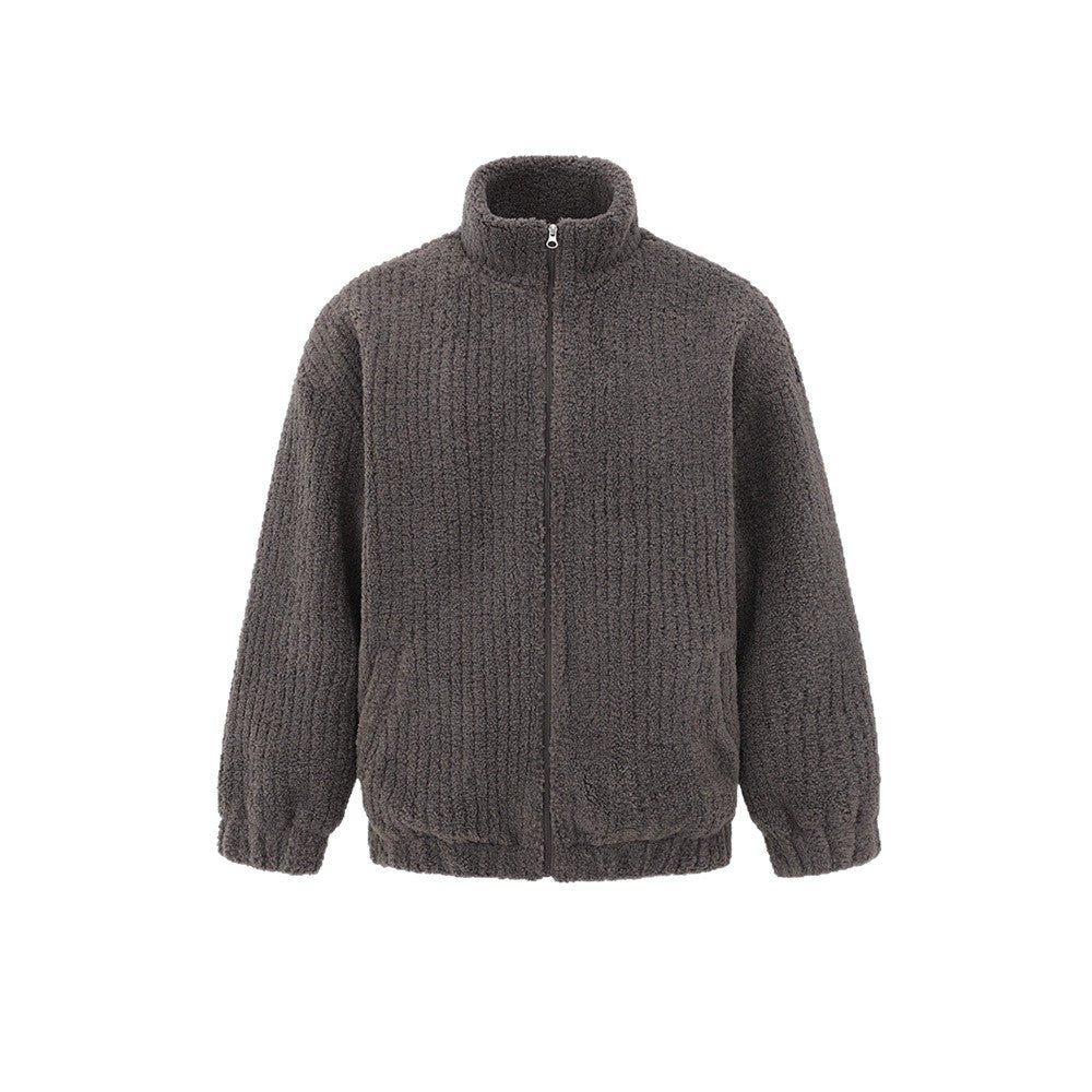 Coat & Fashionable Sheepskin-like Fleece Stand-up Collar Loose Fit Warm Winter Outerwear, Unisex Coat