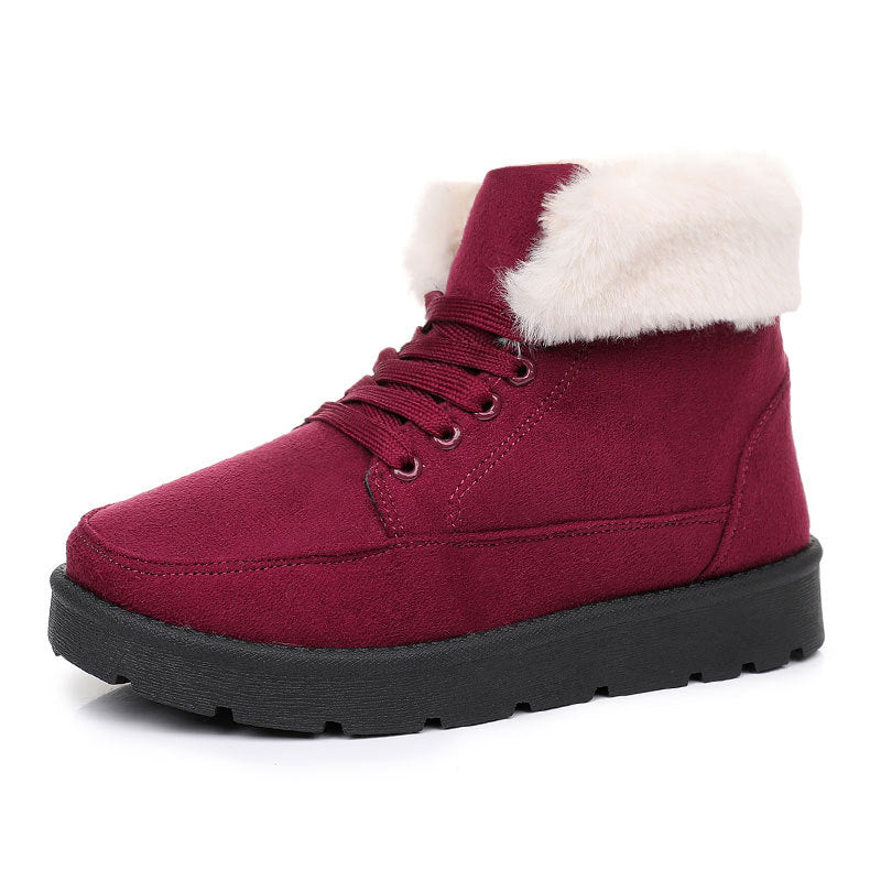 Winter Women's Cotton Boots with Turned-Up Edge, Fleece Lining, Comfortable Thick Sole, Fashionable and Versatile Snow Boots