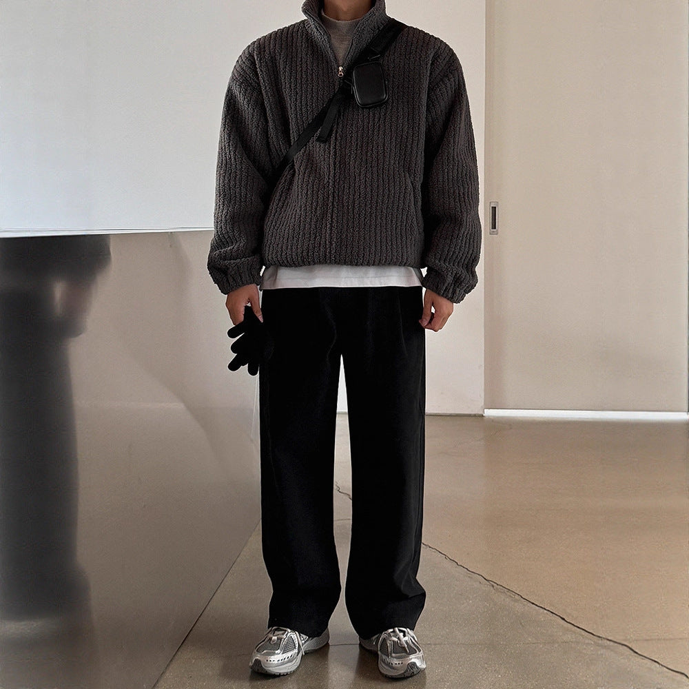 Coat &amp Fashionable  Sheepskin-like Fleece Stand-up Collar Loose Fit Warm Winter Outerwear, Unisex Coat