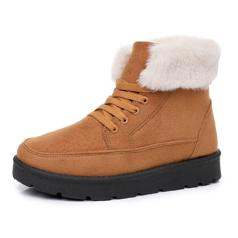 Winter Women's Cotton Boots with Turned-Up Edge, Fleece Lining, Comfortable Thick Sole, Fashionable and Versatile Snow Boots