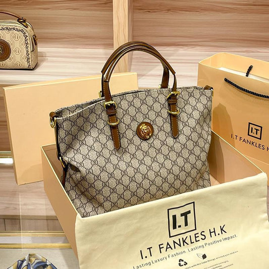 Large capacity shoulder bag, genuine leather, suitable for commuting, hand-held, crossbody, or tote bag.