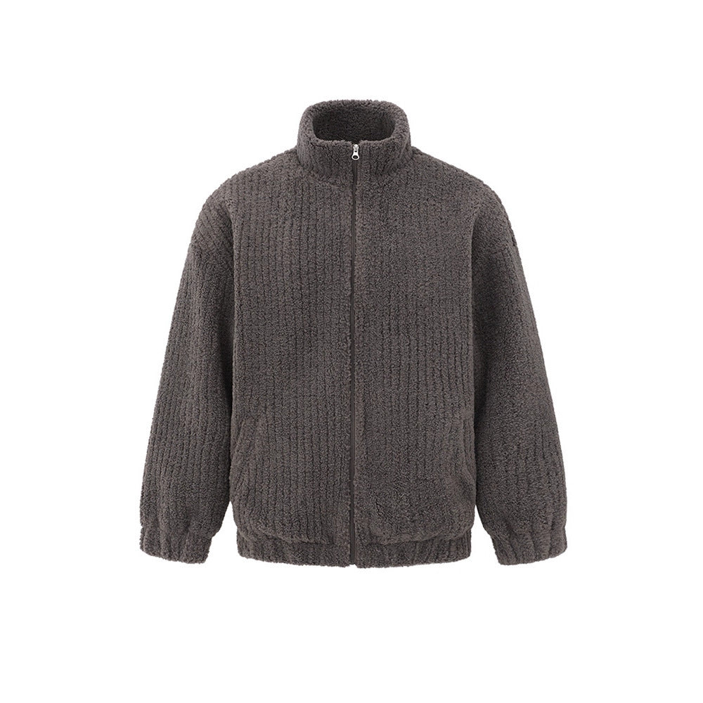 Coat &amp Fashionable  Sheepskin-like Fleece Stand-up Collar Loose Fit Warm Winter Outerwear, Unisex Coat