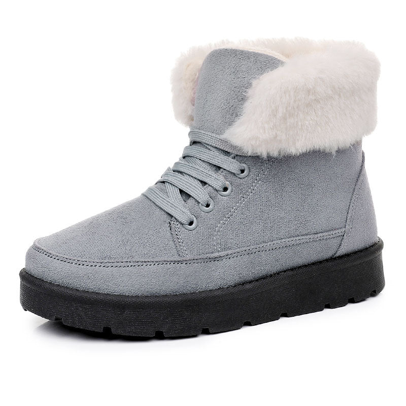 Winter Women's Cotton Boots with Turned-Up Edge, Fleece Lining, Comfortable Thick Sole, Fashionable and Versatile Snow Boots
