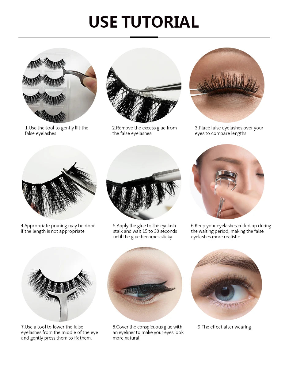 3/10 pairs Natural Lashes Mink Fluffy False Eyelashes Make up Tools Wispy Half Eyelashes 3D Cat Eye Eyelash Extensions Faux Cils
