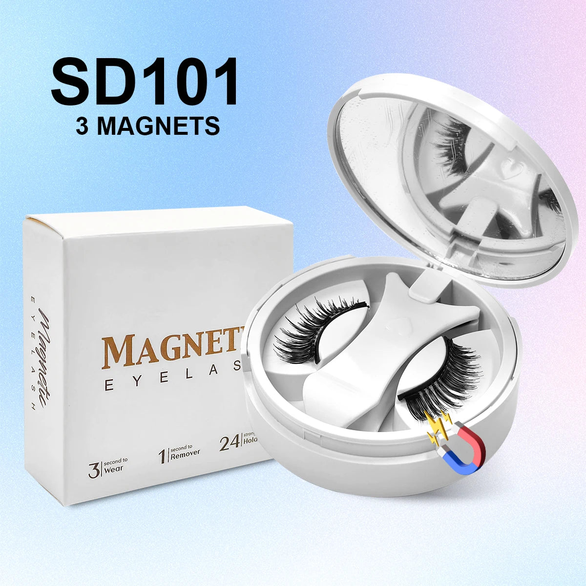 Magnetic Eyelashes Set 1 Pair Reusable No Glue Needed False Eyelashes with Magnetic Tweezers Curly Faux Lashes Makeup Tool