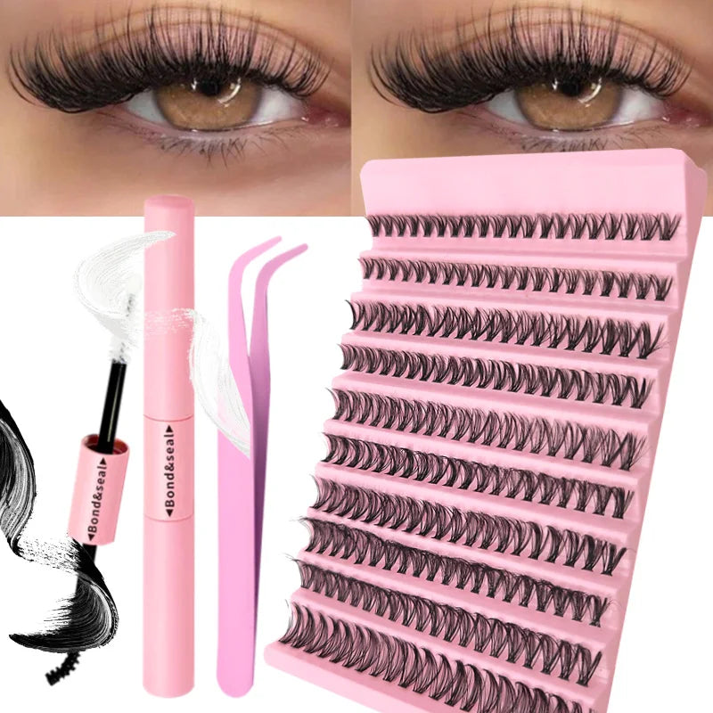 DIY Eyelash Extension Kit Individual Lashes Cluster Mix Lash Clusters with Lash Bond and Seal and Lash Accessories