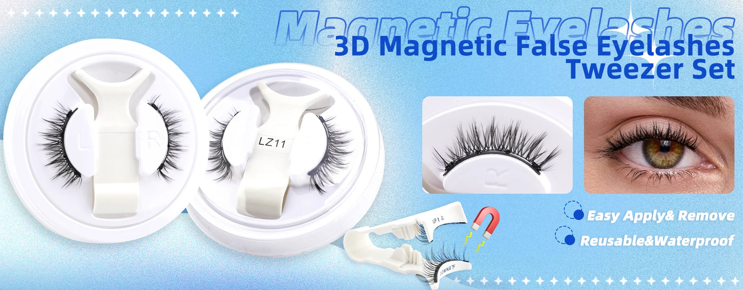 Magnetic Eyelashes 3D Mink Eyelashes Magnetic Eyeliner Magnetic 3D Lash Short False Lashes Lasting Handmade Eyelash Makeup Tools