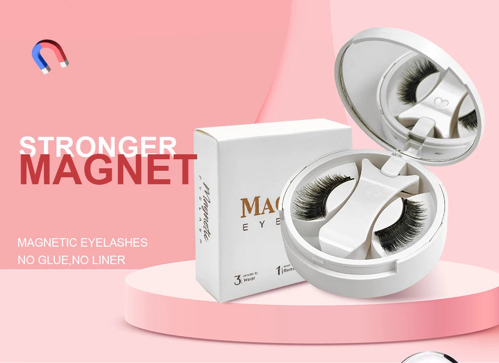 Magnetic Eyelashes Set 1 Pair Reusable No Glue Needed False Eyelashes with Magnetic Tweezers Curly Faux Lashes Makeup Tool