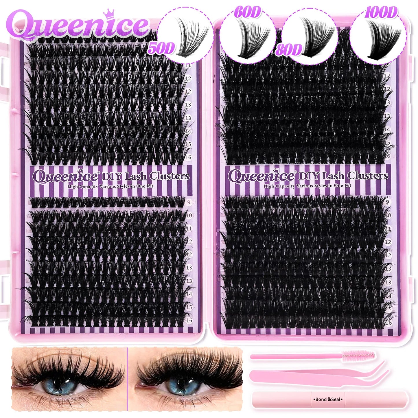 DIY Lash Extension Kit Clusters Individual Eyelashes Kit 9-16mm with Bond and Seal Wispy Natural Mange Lashes