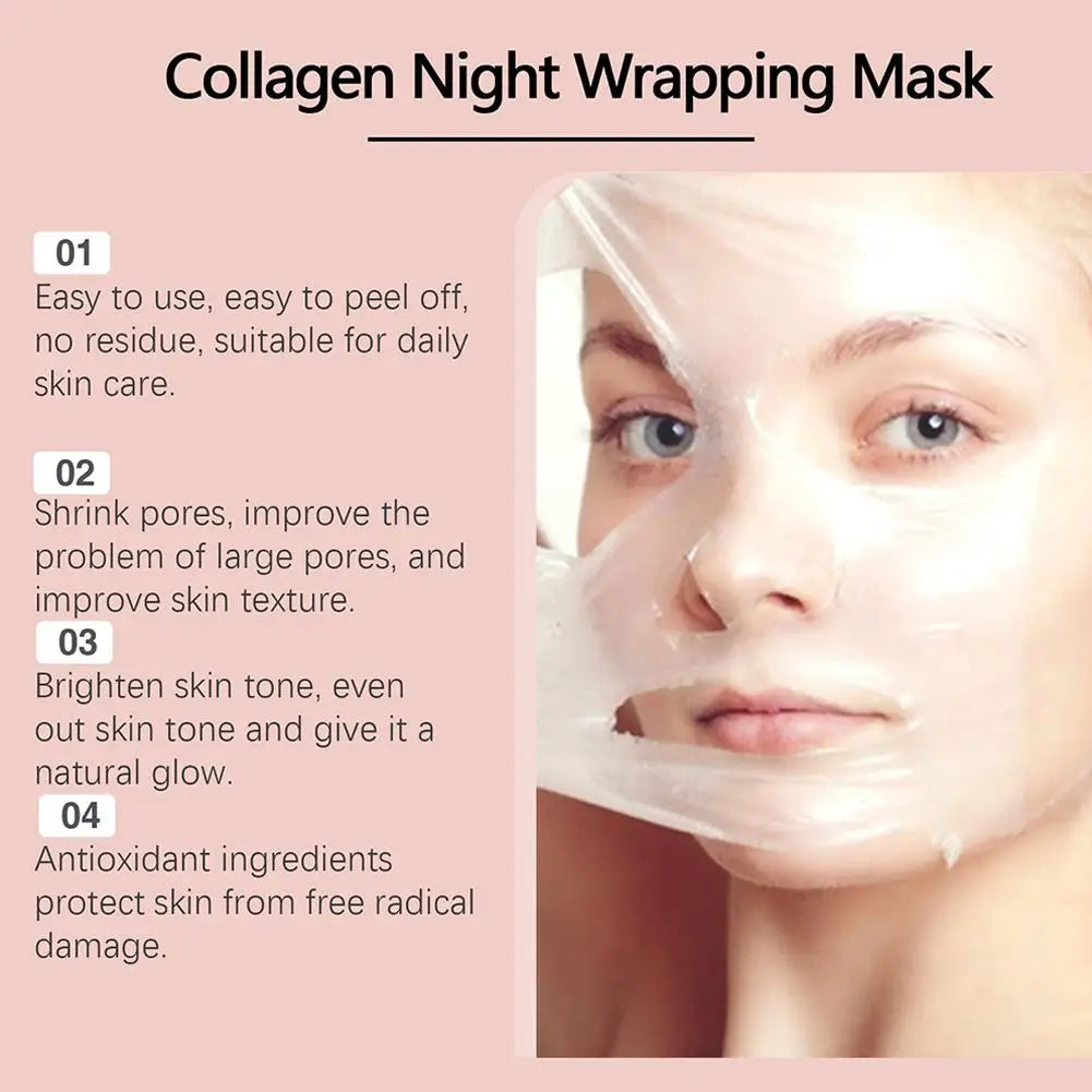 Hydrolyzed Collagen Overnight Facial Mask Wrapping Peel-Off Mask Hydrating Firming Mask for Elasticity Reduces Sagging Dullness