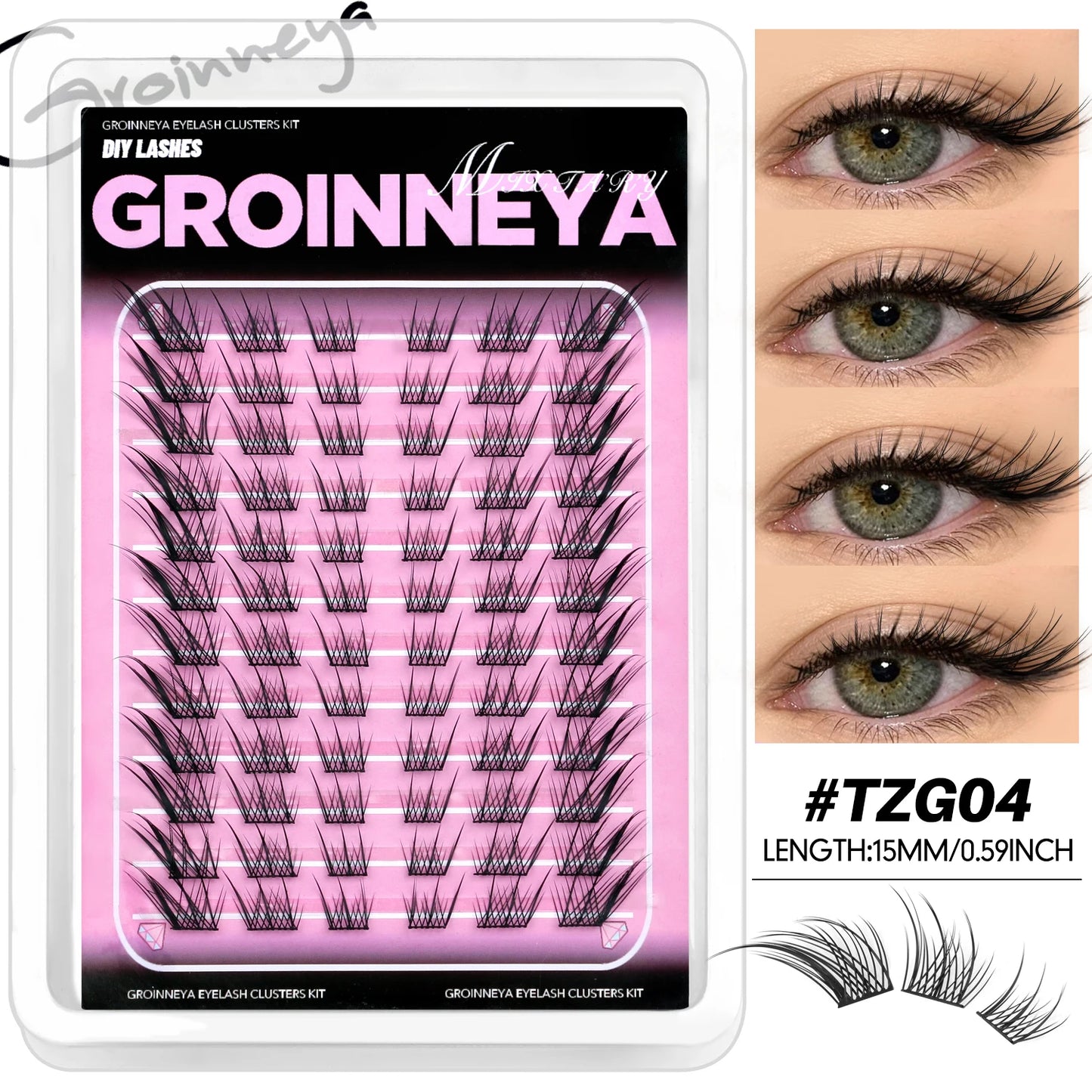 GROINNEYA Cat Lashes Clusters Winged End Eye Elongated Eyelashes Soft Natural Lashes Wispy False Eyelashes Curly lashes Makeup