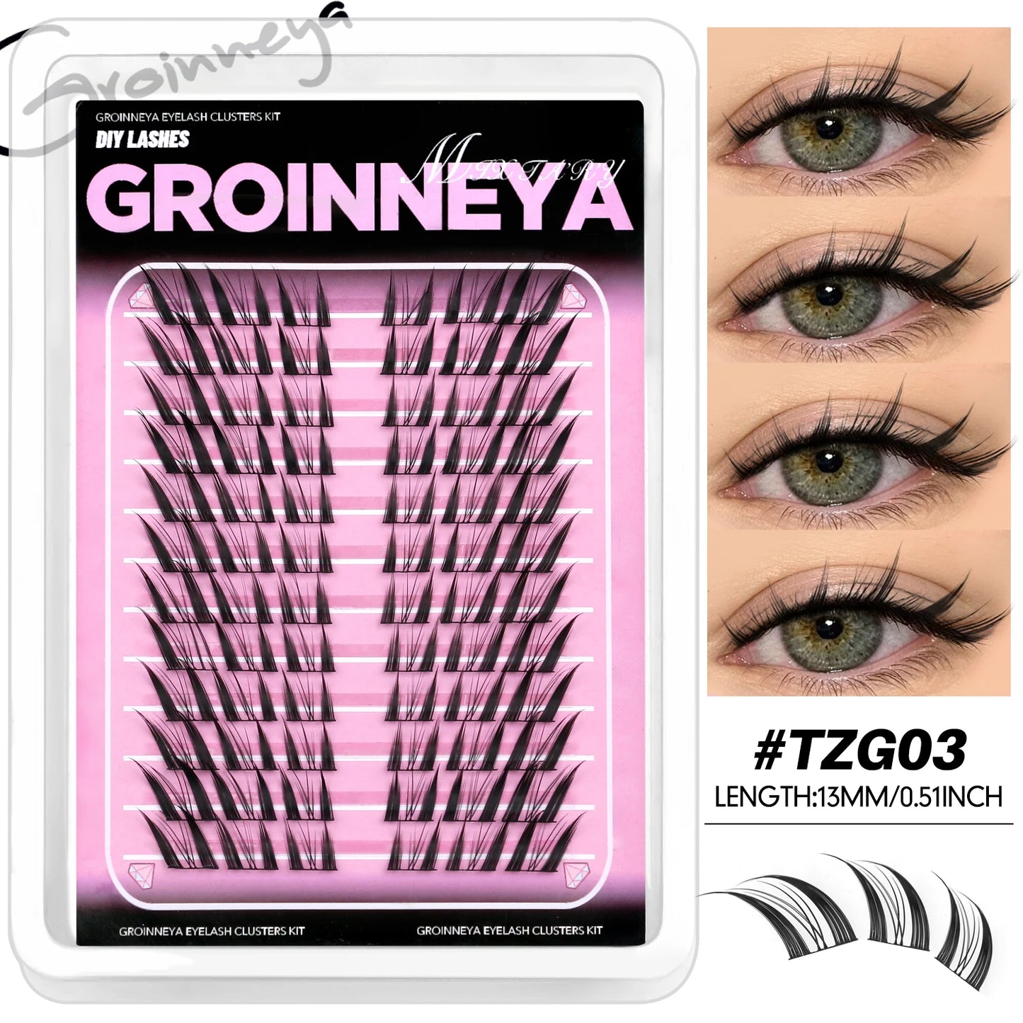 GROINNEYA Cat Lashes Clusters Winged End Eye Elongated Eyelashes Soft Natural Lashes Wispy False Eyelashes Curly lashes Makeup