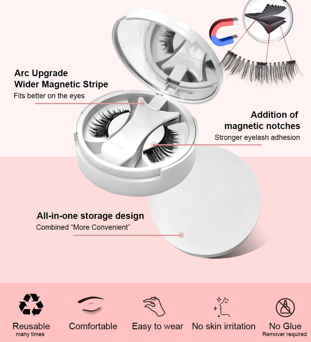 Magnetic Eyelashes Set 1 Pair Reusable No Glue Needed False Eyelashes with Magnetic Tweezers Curly Faux Lashes Makeup Tool