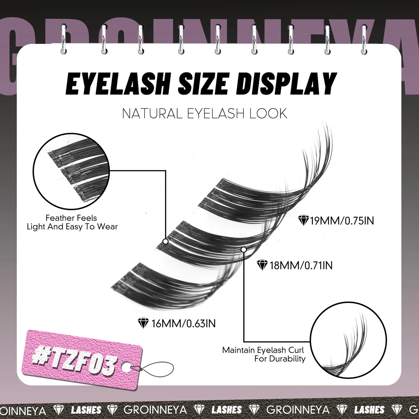 GROINNEYA Cat Lashes Clusters Winged End Eye Elongated Eyelashes Soft Natural Lashes Wispy False Eyelashes Curly lashes Makeup