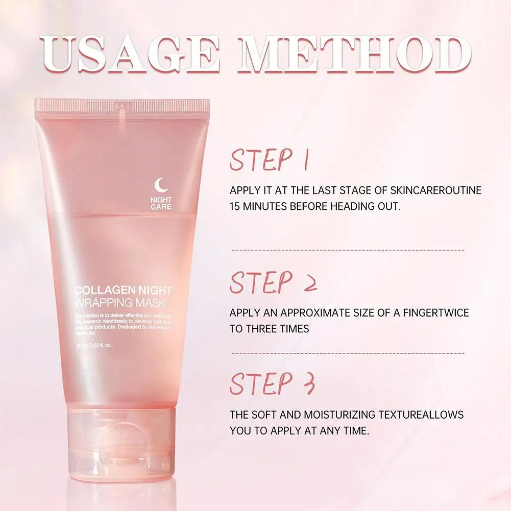 Hydrolyzed Collagen Overnight Facial Mask Wrapping Peel-Off Mask Hydrating Firming Mask for Elasticity Reduces Sagging Dullness