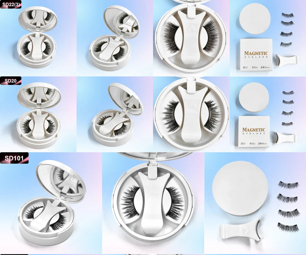 Magnetic Eyelashes Set 1 Pair Reusable No Glue Needed False Eyelashes with Magnetic Tweezers Curly Faux Lashes Makeup Tool
