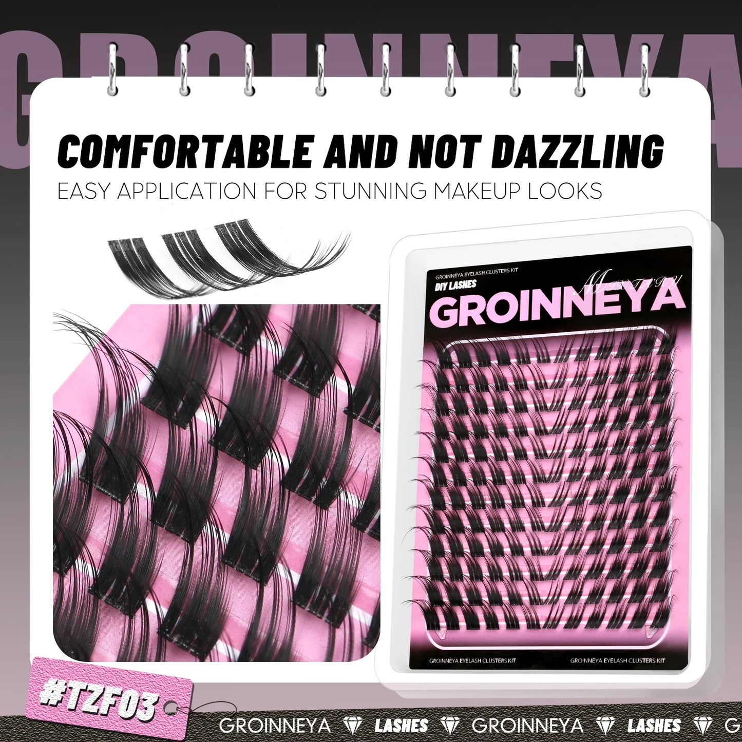 GROINNEYA Cat Lashes Clusters Winged End Eye Elongated Eyelashes Soft Natural Lashes Wispy False Eyelashes Curly lashes Makeup