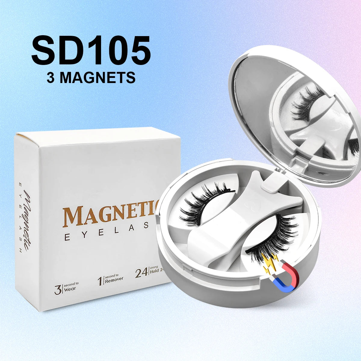 Magnetic Eyelashes Set 1 Pair Reusable No Glue Needed False Eyelashes with Magnetic Tweezers Curly Faux Lashes Makeup Tool